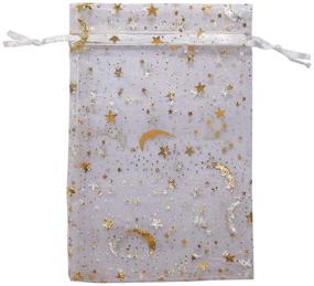 img 4 attached to 🌟 SUNGULF 100Pcs 4x6 Inches Sheer Organza Drawstring Pouches: Stars & Moon Wedding Party Favor Bags (White)