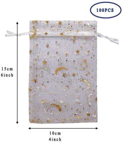 img 3 attached to 🌟 SUNGULF 100Pcs 4x6 Inches Sheer Organza Drawstring Pouches: Stars & Moon Wedding Party Favor Bags (White)