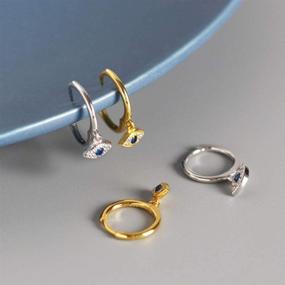 img 2 attached to 💙 Stunning Evil Eye Huggie Hoop Earrings: Small, Sterling Silver with 14K Gold Plating, Blue CZ Crystal Dangle - Perfect for Women and Girls, Cartilage and Endless Hoops, 12mm