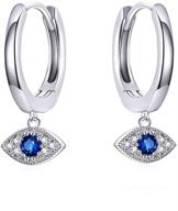 💙 stunning evil eye huggie hoop earrings: small, sterling silver with 14k gold plating, blue cz crystal dangle - perfect for women and girls, cartilage and endless hoops, 12mm logo