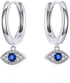 img 4 attached to 💙 Stunning Evil Eye Huggie Hoop Earrings: Small, Sterling Silver with 14K Gold Plating, Blue CZ Crystal Dangle - Perfect for Women and Girls, Cartilage and Endless Hoops, 12mm