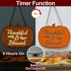 img 1 attached to TURNMEON 11.8&#34; Fall Lighted Pumpkin Sign with Timer, Battery Operated Thankful &amp; Blessed Hanging Wooden Sign Maple Leaf Decoration for Autumn Thanksgiving, Front Door, Porch, Wall, Home &amp; Outdoor