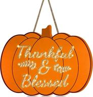 turnmeon 11.8&#34; fall lighted pumpkin sign with timer, battery operated thankful &amp; blessed hanging wooden sign maple leaf decoration for autumn thanksgiving, front door, porch, wall, home &amp; outdoor логотип