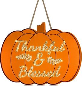 img 4 attached to TURNMEON 11.8&#34; Fall Lighted Pumpkin Sign with Timer, Battery Operated Thankful &amp; Blessed Hanging Wooden Sign Maple Leaf Decoration for Autumn Thanksgiving, Front Door, Porch, Wall, Home &amp; Outdoor