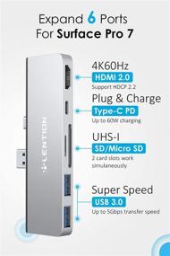 img 3 attached to LENTION USB C Hub for Surface Pro 7 - 6-in-1 Adapter with 4K/60Hz HDMI, SD & Micro SD Dual Card Reader, 2 USB 3.0 Ports, 60W Type C Charging – Stable Driver Included (CB-CS34, Silver)
