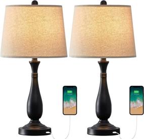 img 1 attached to 🌙 Set of 2 USB Table Lamps 24.25'' - Perfect Living Room, Bedroom, Kids Room, Study Room, Dorm, Office Modern Nightstand Lamps - Black