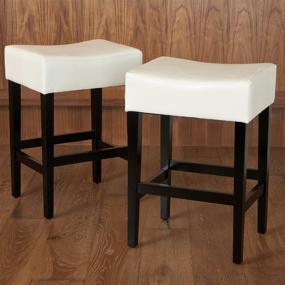 img 3 attached to Lopez Backless Leather Counter Stools by Christopher Knight Home - 2-Pcs Set in Elegant Ivory