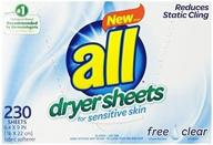 🌿 all fabric softener dryer sheets for sensitive skin: free clear, 230 count - gentle care for delicate skin logo
