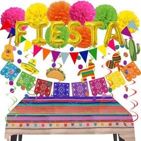img 4 attached to 🎉 Fiesta Decorations Mexican Theme - Multicolor Mexican Banners, Foil Fiesta Balloons, Paper Pompoms, Tablecloth Garlands, String Pennant, Festival Theme Swirls for Cinco De Mayo Party Supplies by ZERODECO