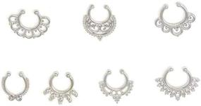 img 4 attached to 💍 Stylish Honbay 7pcs Mix Silver Fake Septum Clicker: Non-Piercing Nose Ring Clip - Trendy Body Jewelry