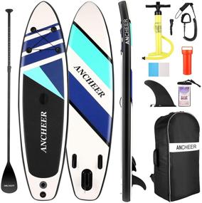 img 4 attached to 🏄 ANCHEER Inflatable Stand Up Paddle Board - All-Round SUP Board with Backpack, Bottom Fin, Waterproof Bag, Leash, Adjustable Paddle, and Pump - Complete Accessories Set