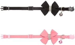 img 1 attached to 🐱 Adjustable Safety Cat Collar with Breakaway Buckle, Velvet Rhinestone Diamonds and Bell Bowtie - 2 Pack (Pink & Black)