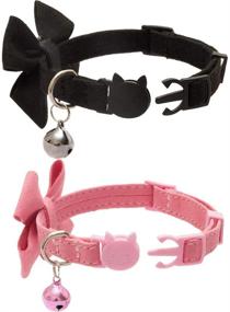 img 3 attached to 🐱 Adjustable Safety Cat Collar with Breakaway Buckle, Velvet Rhinestone Diamonds and Bell Bowtie - 2 Pack (Pink & Black)