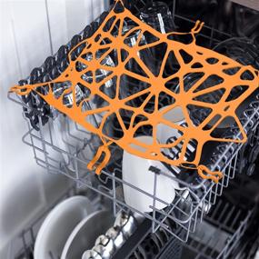 img 1 attached to 🍽️ Yellow Stretchable Silicone Mesh for Dishwashers - Prevents Plastic Bowls, Bottles, and Cups from Tipping Over - Fits Most Dishwasher Sizes (9.8 x 14.5 Inch)