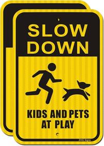 img 4 attached to 🚸 ZHG Slow Down Kids and Pets at Play Signs, Pack of 2