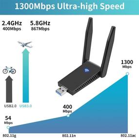 img 2 attached to 📶 1300Mbps USB 3.0 WiFi Adapter for PC with 5dBi Dual Band High Gain Antenna – Compatible with Windows 10//8/7/XP/Vista, Linux, Mac OS 10.9-10.15