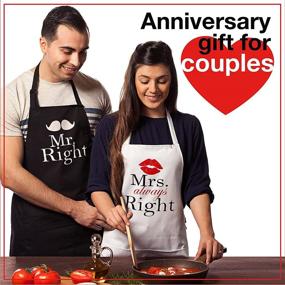 img 2 attached to 🎁 Nomsum Engagements, Weddings, Anniversaries Apron Set - Couples Gift Set, Mr. Right Mrs. Always Right, 2-Piece, One-size