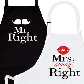 img 4 attached to 🎁 Nomsum Engagements, Weddings, Anniversaries Apron Set - Couples Gift Set, Mr. Right Mrs. Always Right, 2-Piece, One-size