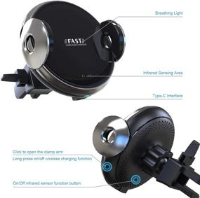 img 3 attached to 🚗 Fast Wireless Car Charger - Auto-Clamping Car Mount with 10W/7.5W Qi Charging - Compatible with iPhone 11/11 Pro/11 Pro Max/Xs MAX/XS/XR/X/8/8+ and Samsung S10/S9/Note 8/9 - for Windshield, Dashboard, and Vent Phone Holder