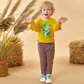 img 3 attached to 🦖 Toddler Boy Dinosaur Pants Set, Long Sleeve Shirt with Stripe Legging Trousers - Fall Clothes, Boys Sweatsuit Outfit