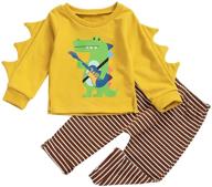 🦖 toddler boy dinosaur pants set, long sleeve shirt with stripe legging trousers - fall clothes, boys sweatsuit outfit logo