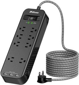 img 4 attached to 💡 High-Capacity Surge Protector Power Strip with 8 Outlets, 3 USB Charging Ports, 2700 Joules and 6ft Braided Extension Cord for Home Office - Overload Protection, 1875W/15A