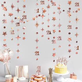 img 4 attached to Rose Gold Number 21 Circle Dot Twinkle Star Garland Kit – Metallic Hanging Streamer 🌟 Bunting Banner Backdrop Decoration for Girls' 21st Birthday, Finally Legal, Twenty One Anniversary, Wedding Party Supplies