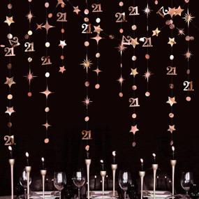 img 1 attached to Rose Gold Number 21 Circle Dot Twinkle Star Garland Kit – Metallic Hanging Streamer 🌟 Bunting Banner Backdrop Decoration for Girls' 21st Birthday, Finally Legal, Twenty One Anniversary, Wedding Party Supplies