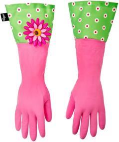 img 1 attached to 🌸 Vigar Flower Power 3-Piece Dishwashing Set with Dish Brush, Sponge, and Latex Dishwashing Gloves, Featuring Fun Floral Accents in Pink and Green