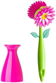 img 3 attached to 🌸 Vigar Flower Power 3-Piece Dishwashing Set with Dish Brush, Sponge, and Latex Dishwashing Gloves, Featuring Fun Floral Accents in Pink and Green
