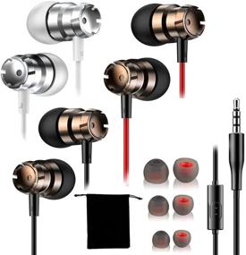 img 4 attached to 🎧 3 Pack Headphones with Microphone - High Bass Earphones for iPhone, Android, Google Phones, Laptops, Chromebooks - White, Black, Gold