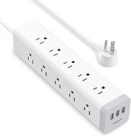 💡 tessan multi outlet power strip surge protector: 15 outlets, 3 usb ports, 6ft cord - white logo