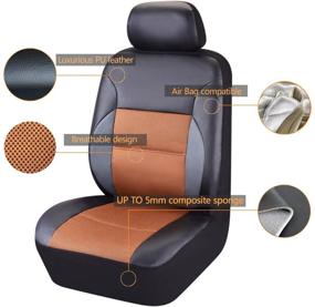 img 3 attached to Enhance Your Car's Style and Protection: CAR PASS 6 Pieces Universal Two Front Leather Car Seat Covers Set in Balck and Khaki