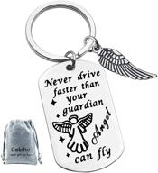 🚀 guardian-inspired reminder: never drive faster than your guardian can fly - keychain tag pendant for new drivers and grads logo