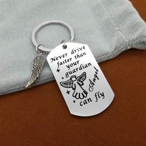 img 1 attached to 🚀 Guardian-Inspired Reminder: Never Drive Faster Than Your Guardian Can Fly - Keychain Tag Pendant for New Drivers and Grads