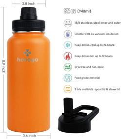 img 3 attached to 🧃 Premium honogo 32 oz Powder Coated Vacuum Insulated Water Bottle with Straw & Spout Lid - Orange, BPA Free