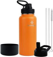 🧃 premium honogo 32 oz powder coated vacuum insulated water bottle with straw & spout lid - orange, bpa free логотип