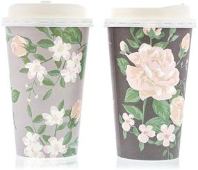 img 1 attached to 🌸 Vintage Floral Paper Insulated Coffee Cups: 24 Pack with Lids - 4 Designs, 16 Ounces each