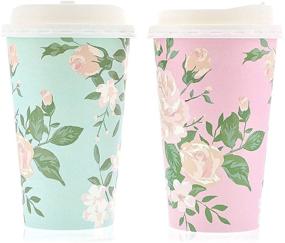 img 2 attached to 🌸 Vintage Floral Paper Insulated Coffee Cups: 24 Pack with Lids - 4 Designs, 16 Ounces each