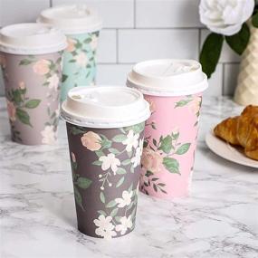 img 3 attached to 🌸 Vintage Floral Paper Insulated Coffee Cups: 24 Pack with Lids - 4 Designs, 16 Ounces each