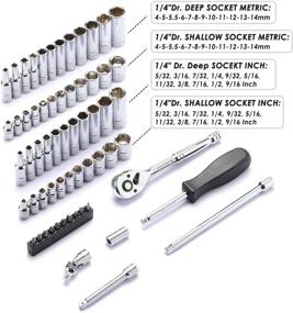 img 2 attached to 🔧 Набор головок MIXPOWER на 62 предмета 1/4 дюйма с трещотками, универсальным шарниром, удлинителями и набором бит 1/4 дюйма, дюймовые/метрические 6-гранные от 5/32 до 9/16 дюйма, 4 до 14 мм, головки CR-V.