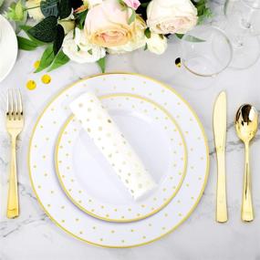 img 3 attached to 🍽️ WELLIFE Gold Dot Plastic Dinnerware Set - 350 Pcs Disposable White Plates with Gold Dot: Includes 50 Dinner Plates, 50 Dessert Plates, 50 Knives, 50 Forks, 50 Spoons, 50 Cups, 50