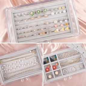 img 1 attached to 📦 Mebbay Acrylic Jewelry Box with 4 Drawers, Velvet Jewelry Organizer for Earrings, Necklaces, Rings & Bracelets, Clear Jewelry Display Storage Case for Women, Grey