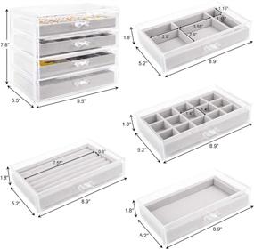 img 3 attached to 📦 Mebbay Acrylic Jewelry Box with 4 Drawers, Velvet Jewelry Organizer for Earrings, Necklaces, Rings & Bracelets, Clear Jewelry Display Storage Case for Women, Grey