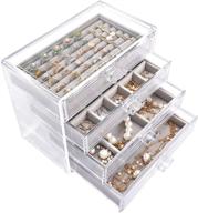 📦 mebbay acrylic jewelry box with 4 drawers, velvet jewelry organizer for earrings, necklaces, rings & bracelets, clear jewelry display storage case for women, grey логотип