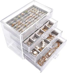 img 4 attached to 📦 Mebbay Acrylic Jewelry Box with 4 Drawers, Velvet Jewelry Organizer for Earrings, Necklaces, Rings & Bracelets, Clear Jewelry Display Storage Case for Women, Grey