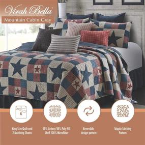 img 3 attached to 🛏️ King Size Quilt Bedding Set by Virah Bella - Mountain Cabin Gray Print Lightweight Reversible Quilt with 2 Matching Pillow Shams - Cozy & Beautiful Lodge-Themed Bedding