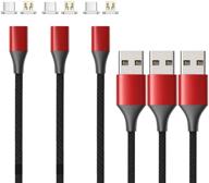 🔌 improved generation netdot magnetic charging cable, enhanced nylon braided 2-in-1 magnetic phone charger for usb-c and micro usb devices and phones - 6.6ft/3 pack, vibrant red logo