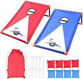 img 4 attached to 🌽 Portable Collapsible Toss Cornhole Game Set: 3.6 x 2 ft with 8 Bean Bags and Carrying Case - Indoor/Outdoor Fun for Kids and Adults