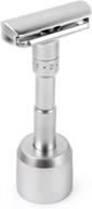 🪒 qshave brushed aluminum alloy adjustable safety razor stand - solo base for easy razor storage (razor not included) logo